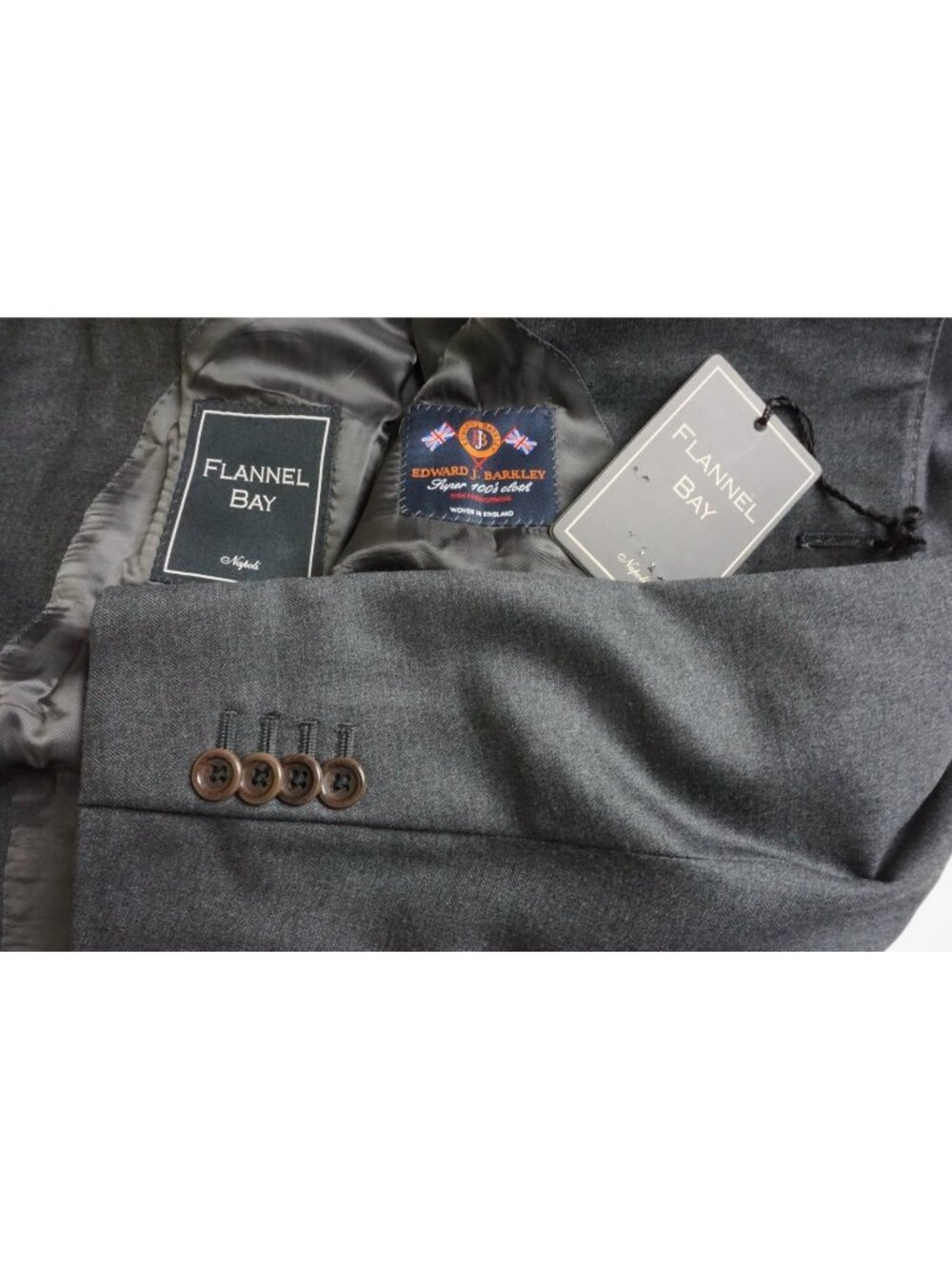 Flannel Bay Gray Edward Barkley 100s Wool 2Pc Suit Jacket Pants Sz 40 Brand Newc